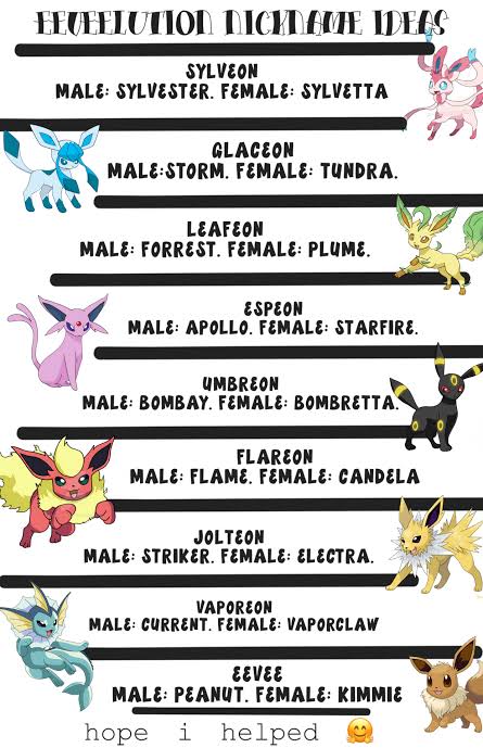 Here are all of the Eevee lution nicknames